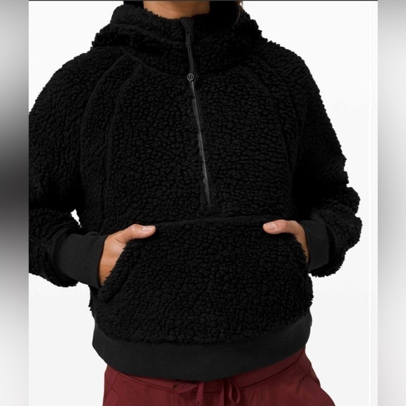 Lululemon Womens Black Scuba Oversized Sherpa Wool Blend 1/2 Zip Hoodie Size M/L - Picture 10 of 11